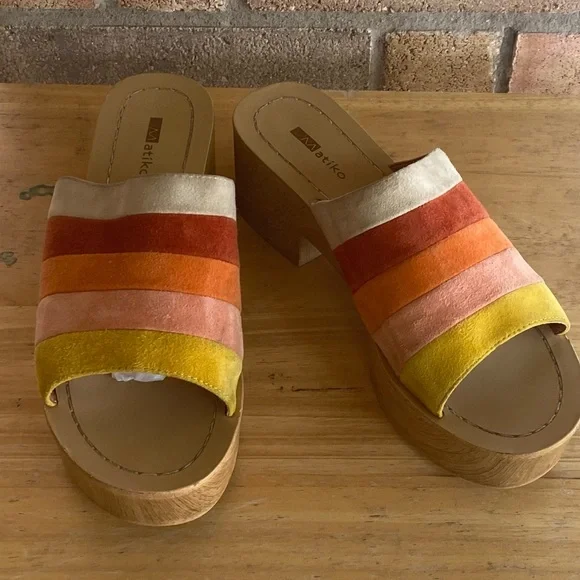 Anthropologie Matiko Womens Size 8 Wooden Mules Multicolor Slide Clog Sandals - Picture 5 of 13